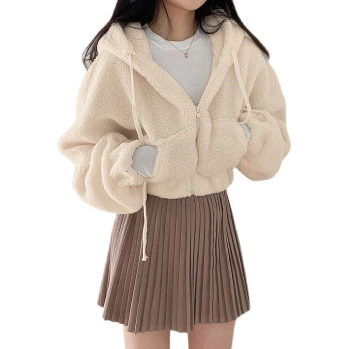 Academy Retro Solid Lamb Wool Casual Jacket Top - Trendha