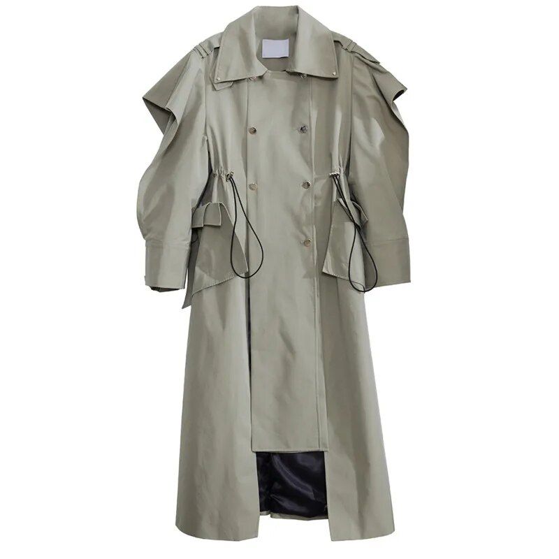 Women's Double-Breasted Trench Coat with Irregular Hem