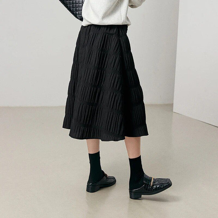 High-Waist A-Line Pleated Midi Skirt for Women