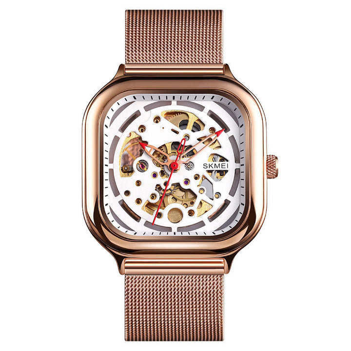 Automatic Waterproof Mechanical Watch Mesh Belt Hollow Square