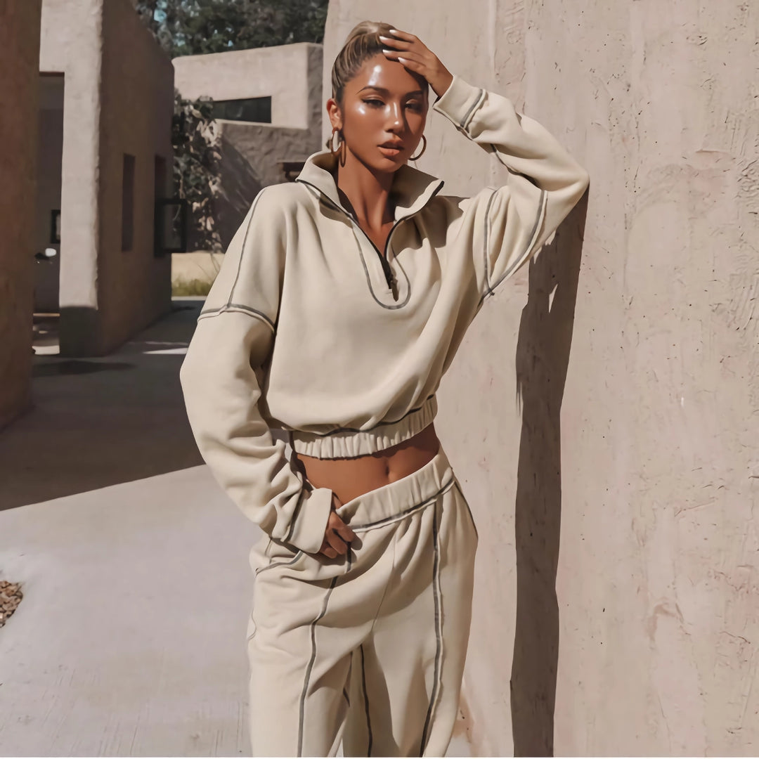 Casual Streetwear 2-Piece Sweatshirt & Elastic Waist Pant Set