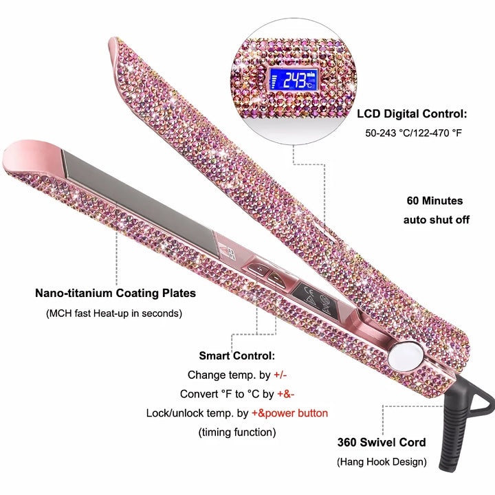 Rhinestone Ceramic Flat Iron