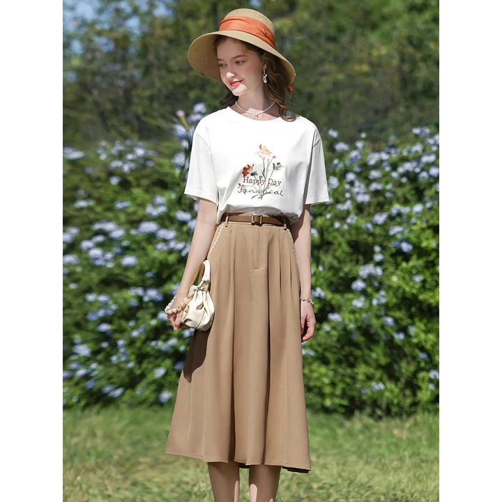 French Style High Waist Embroidery A-Line Skirt