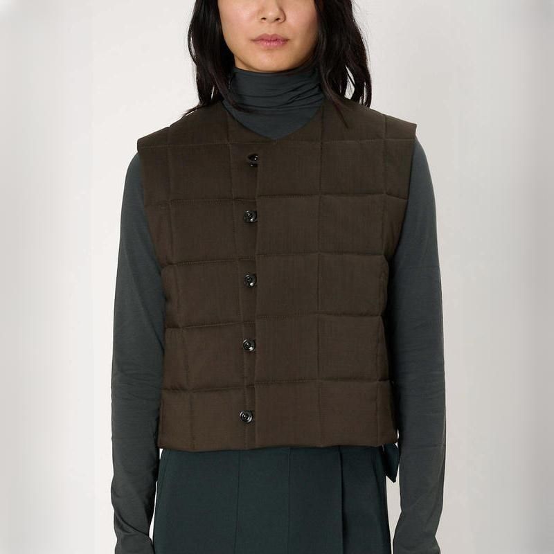 Women's Cotton-Blend Quilted Button Vest
