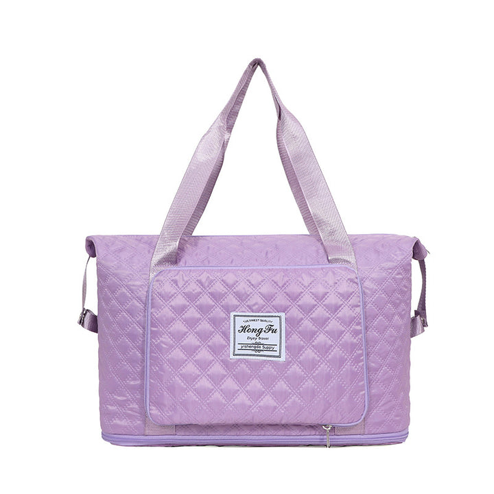 Foldable Travel Duffle Bag With Rhombus Sewing Design Large Capacity Fitness Handbag Portable Versatile Shoulder Bags Expandable Organizer