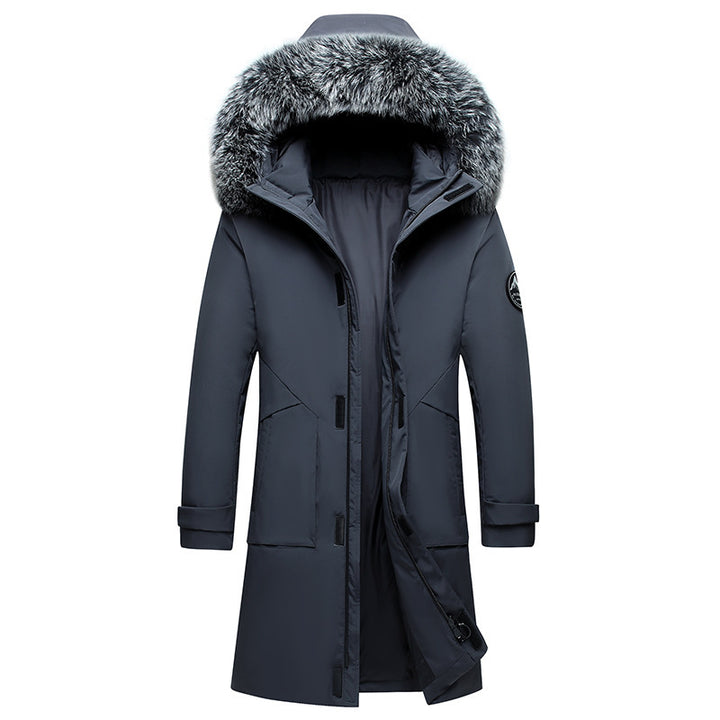 Fox Fur Collar Men's Coat Hooded Men's Clothing Mid-length Down Jacket Warm Cold-resistant Coat