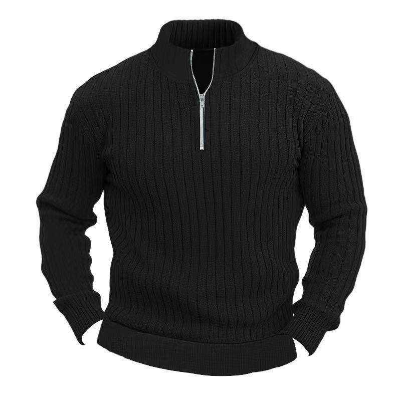 Leisure Pullover Men's Sweater Solid Color Stand Collar Long Sleeve