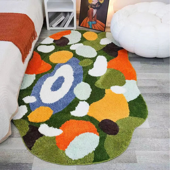 Soft Moss & Pebble-Themed Non-Slip Rug for Kids