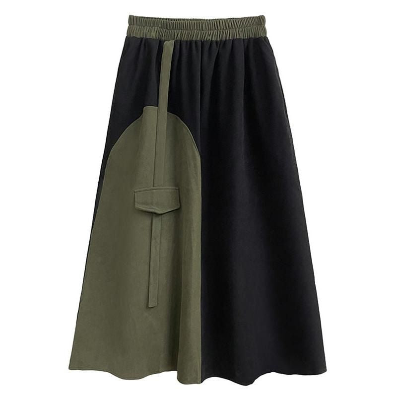 Green & Black Asymmetric A-Line Skirt
