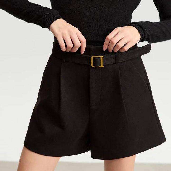 Winter Office Lady Casual Shorts with Belt