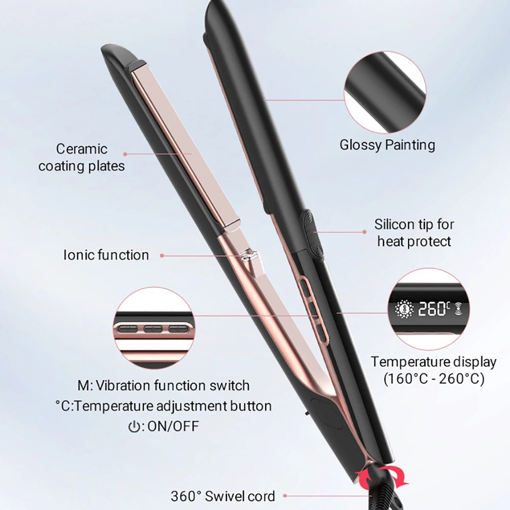 260℃ / 500 ℉ New 2 in 1 Hair Straightener Curler Fast Heating Flat Iron With a Vibration Function Negative Ion Ceramic Plates