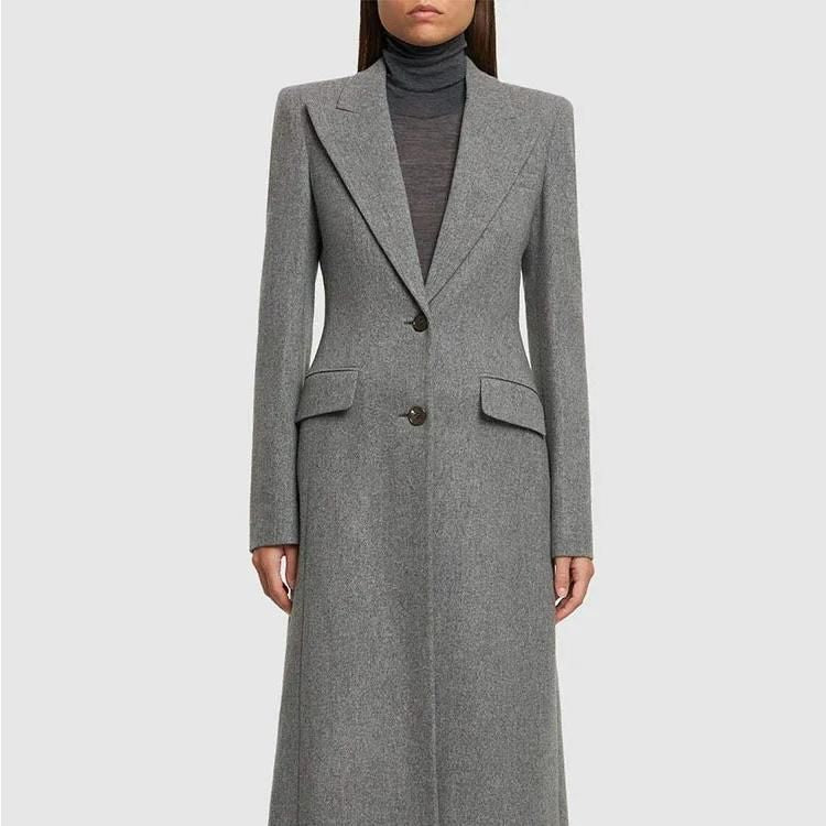 Women's Long Notched-Collar Textured Coat