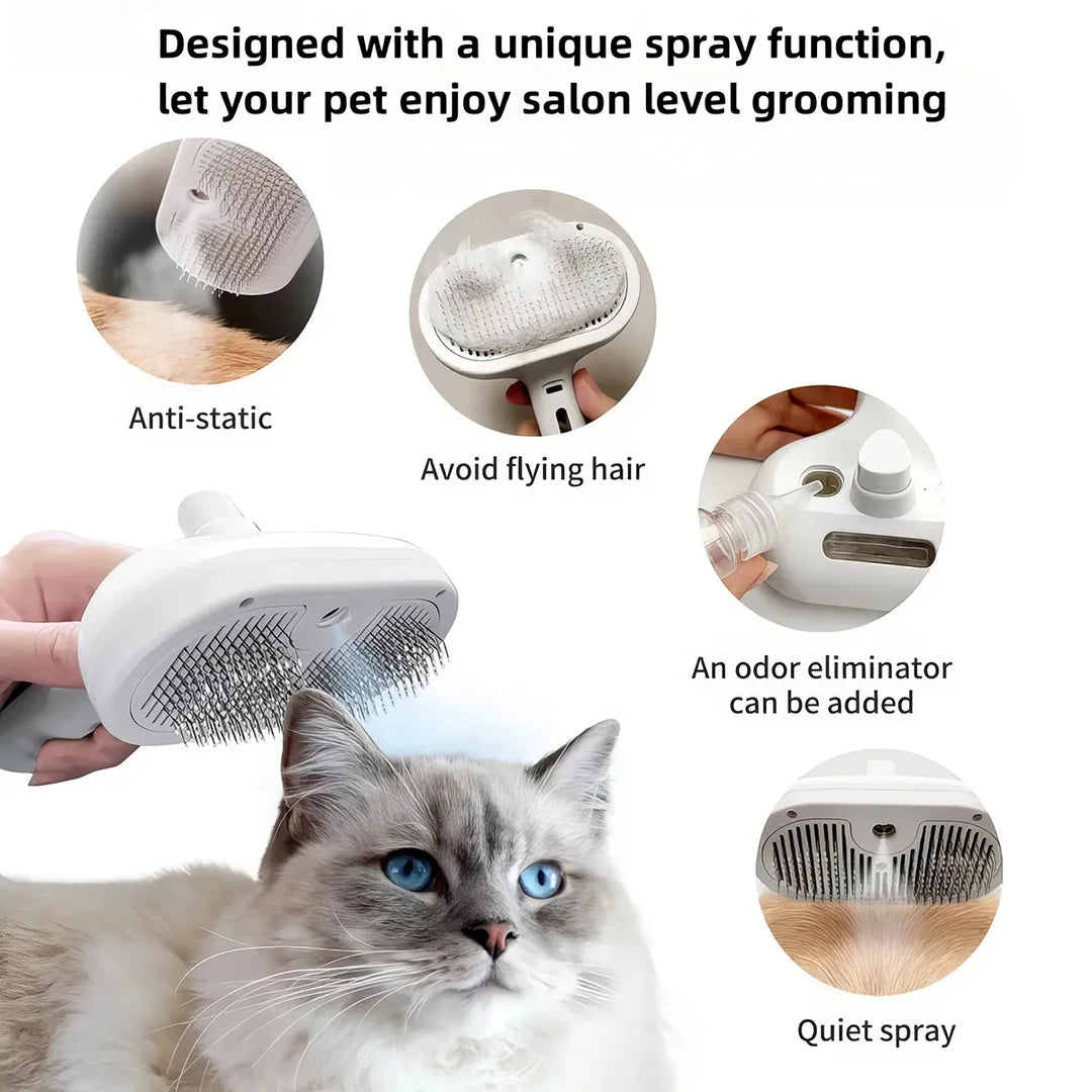 Cat Steam Brush: Self-Cleaning Pet Hair Removal Comb with Spray