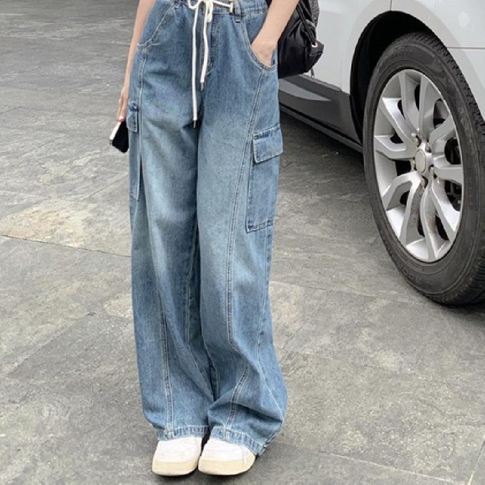 American High Street Drawstring Elastic Waist Jeans Women - Trendha