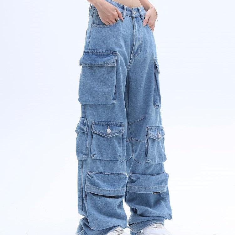 American High Street Multi-pocket Washed Baggy Jeans - Trendha