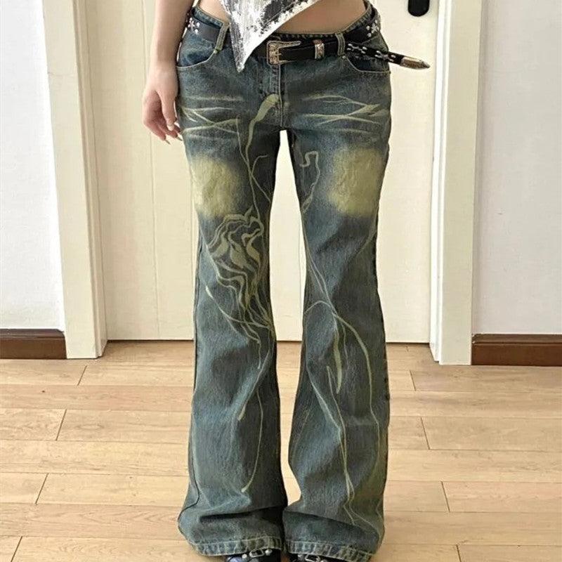 American Plus Size Retro Worn Looking Washed-out Slightly Flared Jeans - Trendha