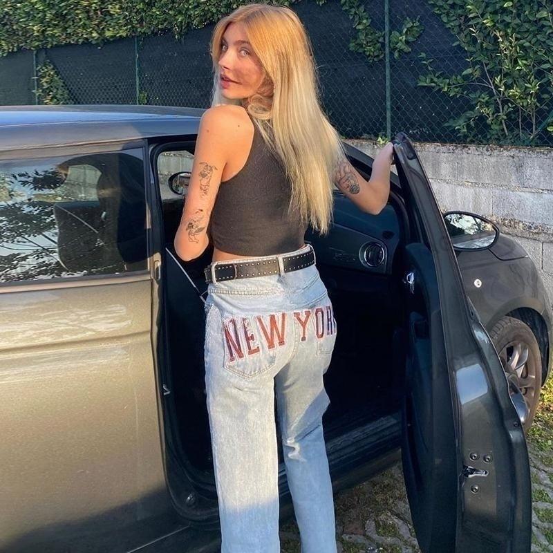 American Retro Casual Light Blue Slimming High Waist Straight Jeans - Trendha