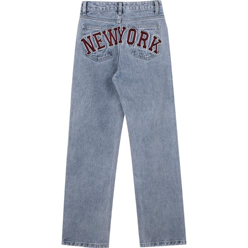 American Retro Casual Light Blue Slimming High Waist Straight Jeans - Trendha