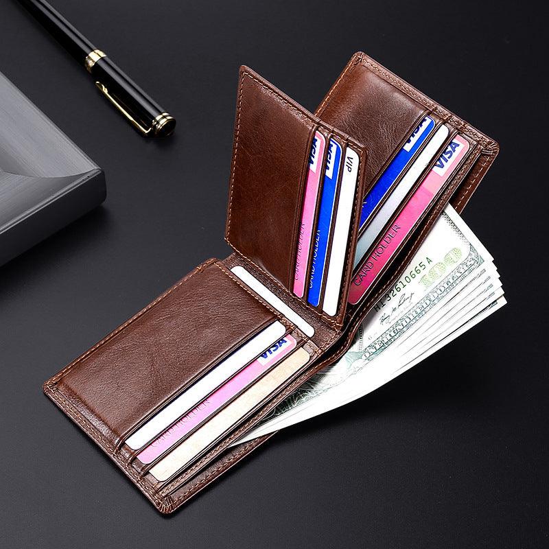 Anti-magnetic Theft Brush Retro Oil Leather Wallet Smooth Touch RFID Business Men Standard Wallet With Photo Window - Trendha