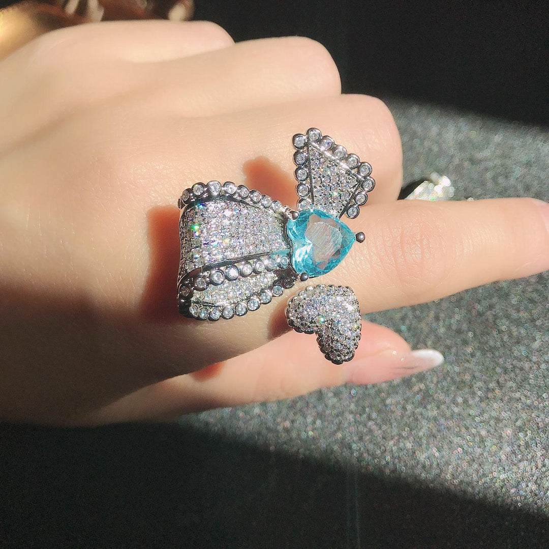 Asymmetrical Design Ring Micro - Studded Zirconium Butterfly Ring For Women - Trendha
