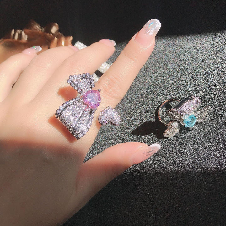 Asymmetrical Design Ring Micro - Studded Zirconium Butterfly Ring For Women - Trendha