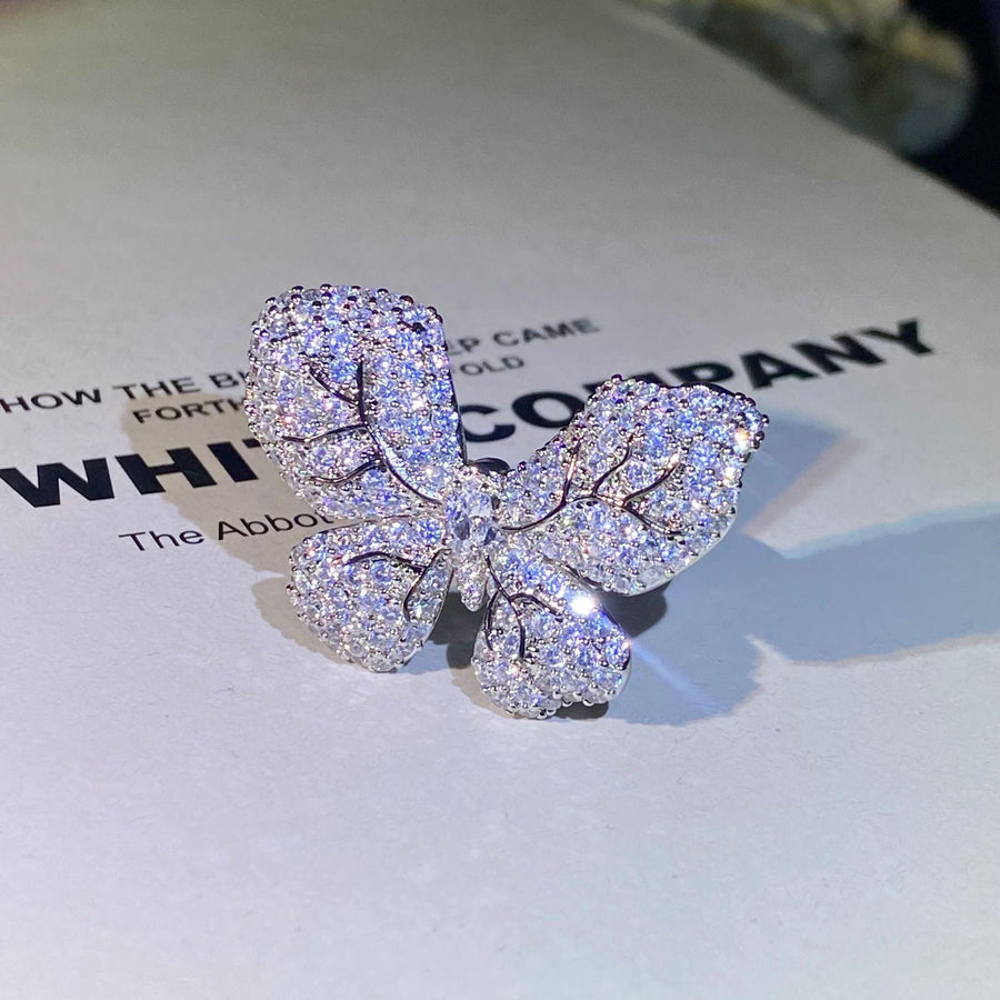 Atmospheric Diamond Temperament Female Group Inset Zircon Butterfly Opening Ring Jewelry - Trendha