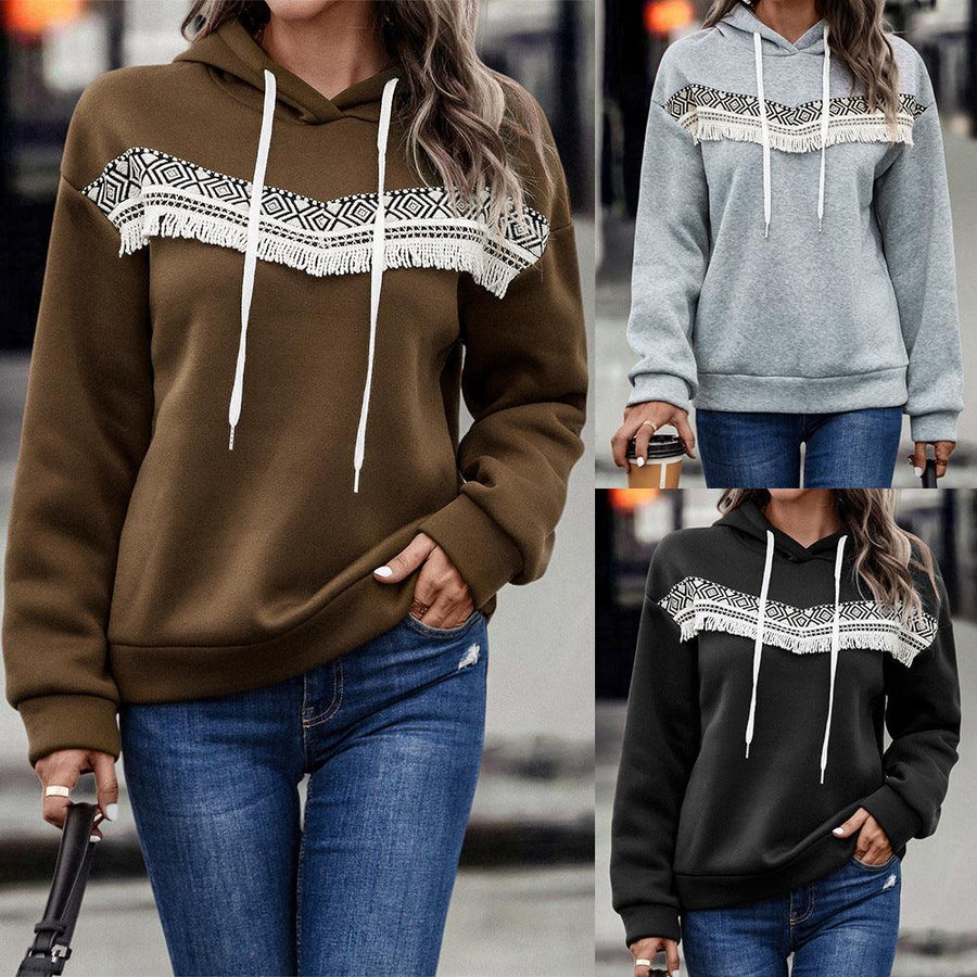 Autumn And Winter European And American Women's Clothing Hot Sale Hooded Lace Casual Sweatshirt - Trendha