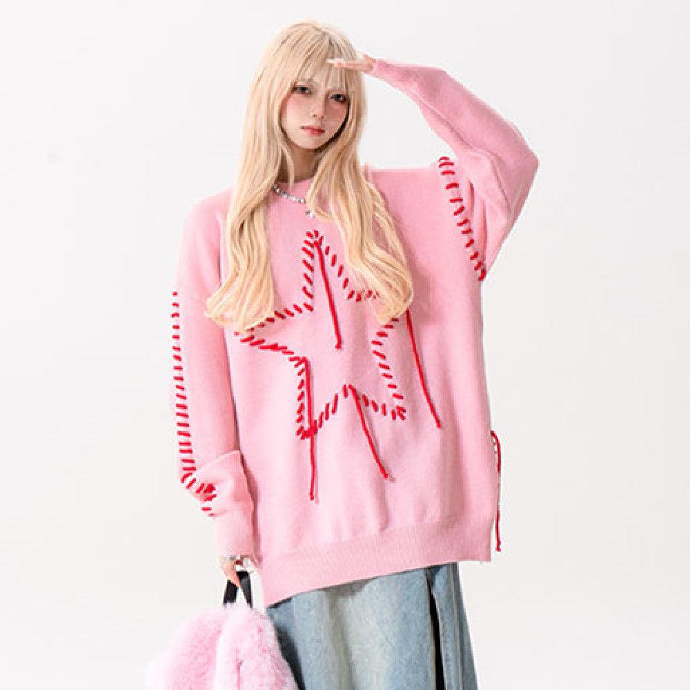 Autumn New Star Design Knitted Men's And Women's Round Neck Sweater - Trendha