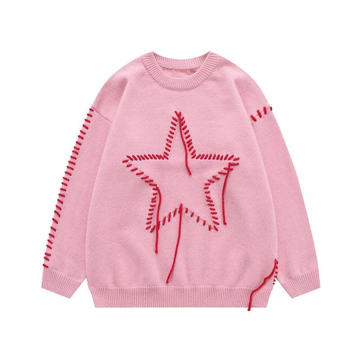 Autumn New Star Design Knitted Men's And Women's Round Neck Sweater - Trendha