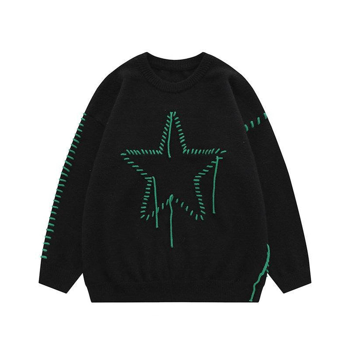 Autumn New Star Design Knitted Men's And Women's Round Neck Sweater - Trendha