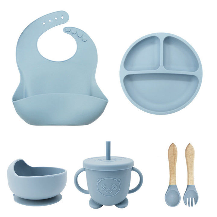 Children's Tableware Silicone 6 Pieces Suit Maternal And Child Suction Plate Food Supplement