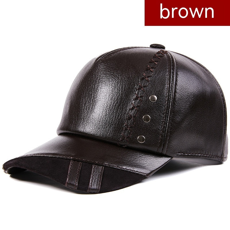 Casual Sheepskin Korean Style Baseball Cap Genuine Leather