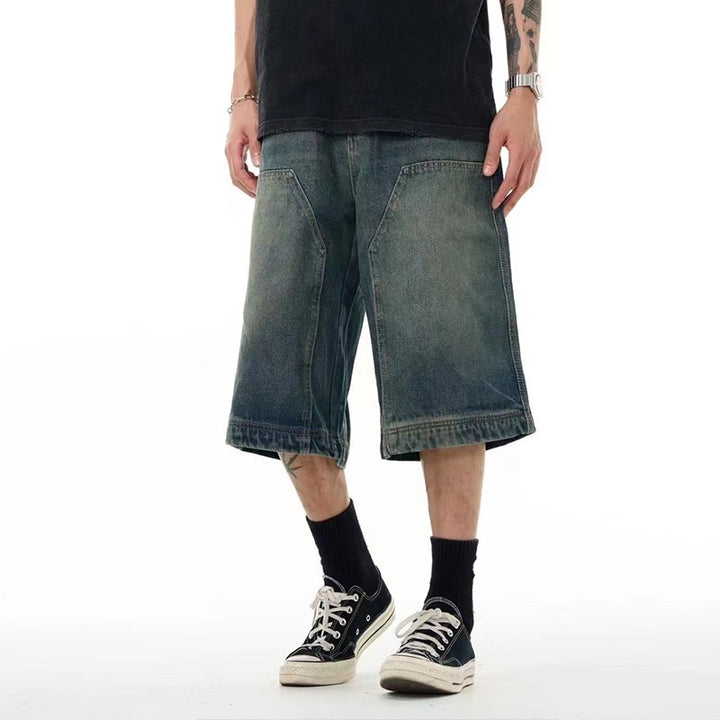 Jeans Shorts Men's Loose Wide Leg Washed Old