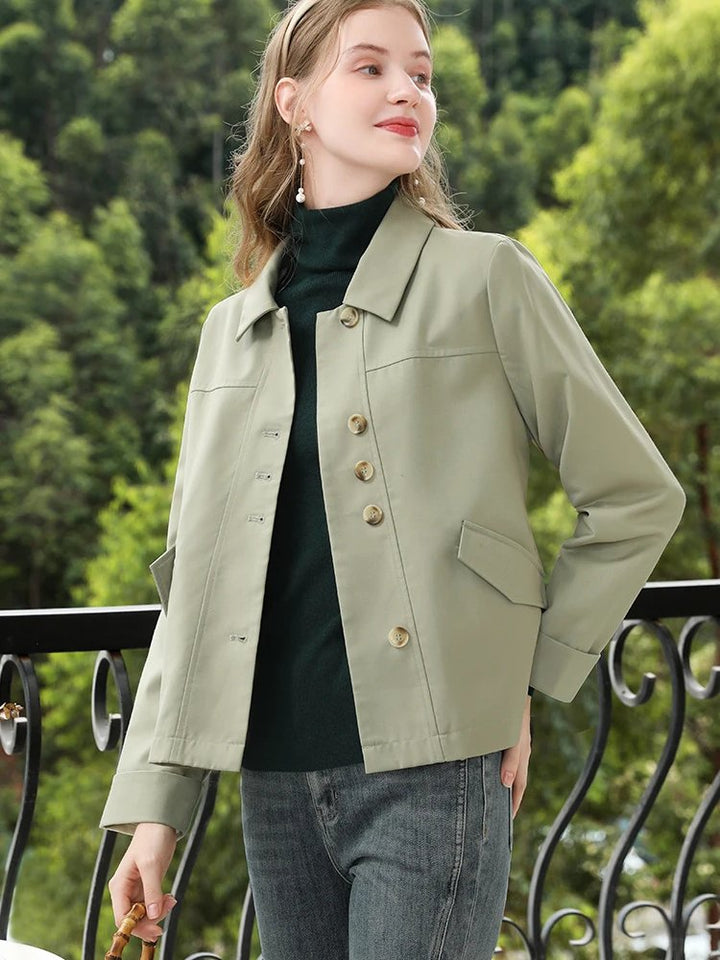 Green Turn-down Collar Office Jacket