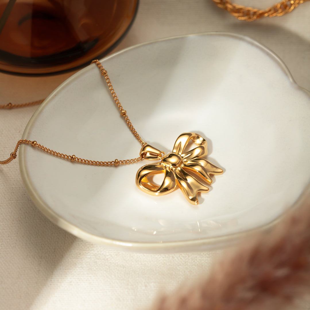 18K Gold-Plated Stainless Steel Bowknot Pendant Necklace