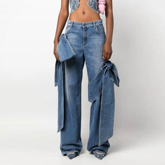 Spliced Bowknot Casual Jeans