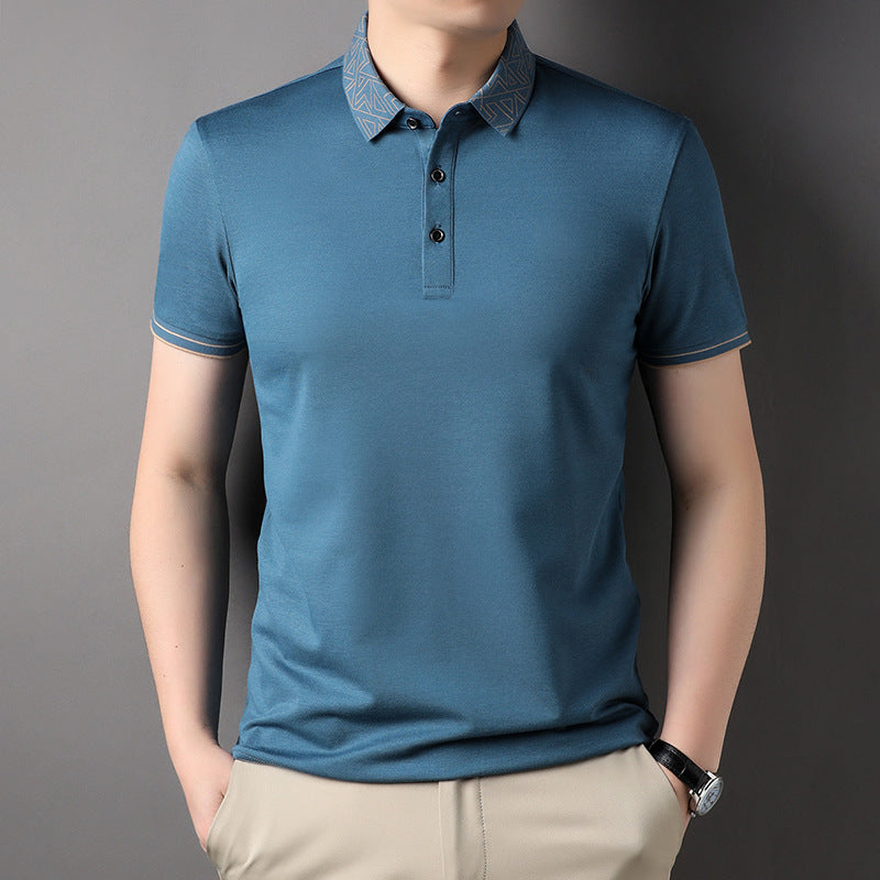 T-shirt Men's Polo Collar Solid Color Thin