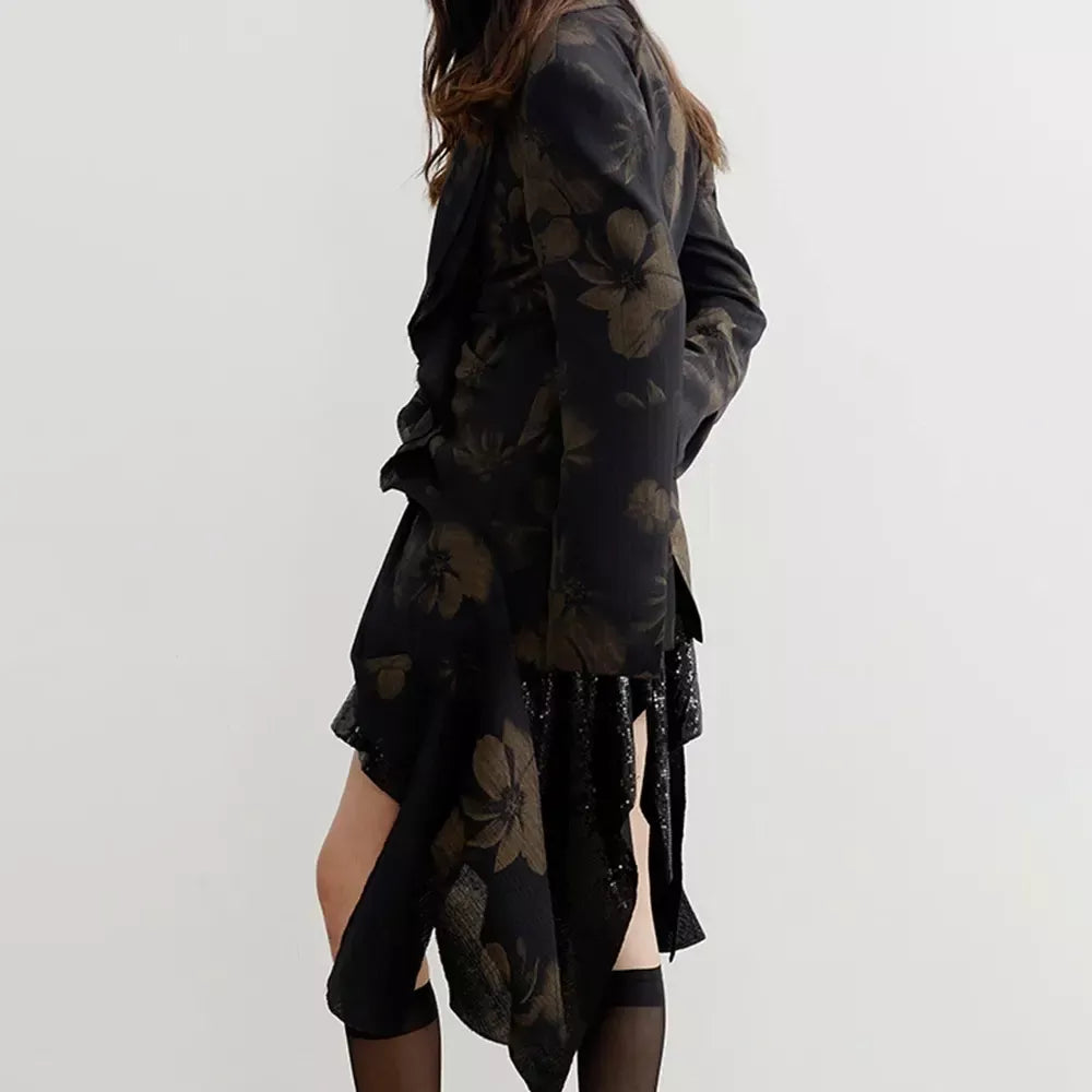 Elegant Asymmetrical Ruffle Suit Jacket for Women