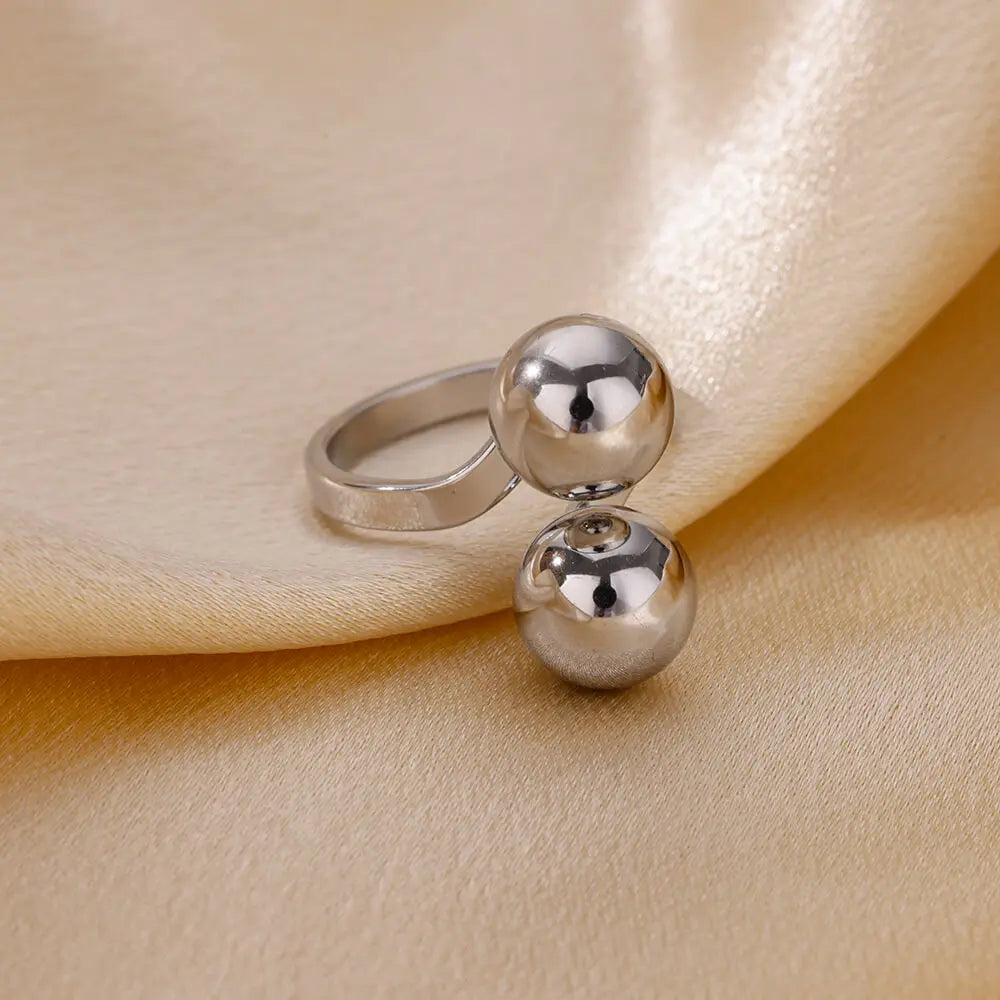 Double Ball Stainless Steel Rings for Women - Smooth Opening Band Party Jewelry