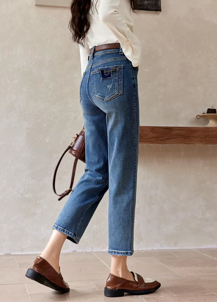 Micro-Stretch Vintage Ankle-Length Blue Jeans