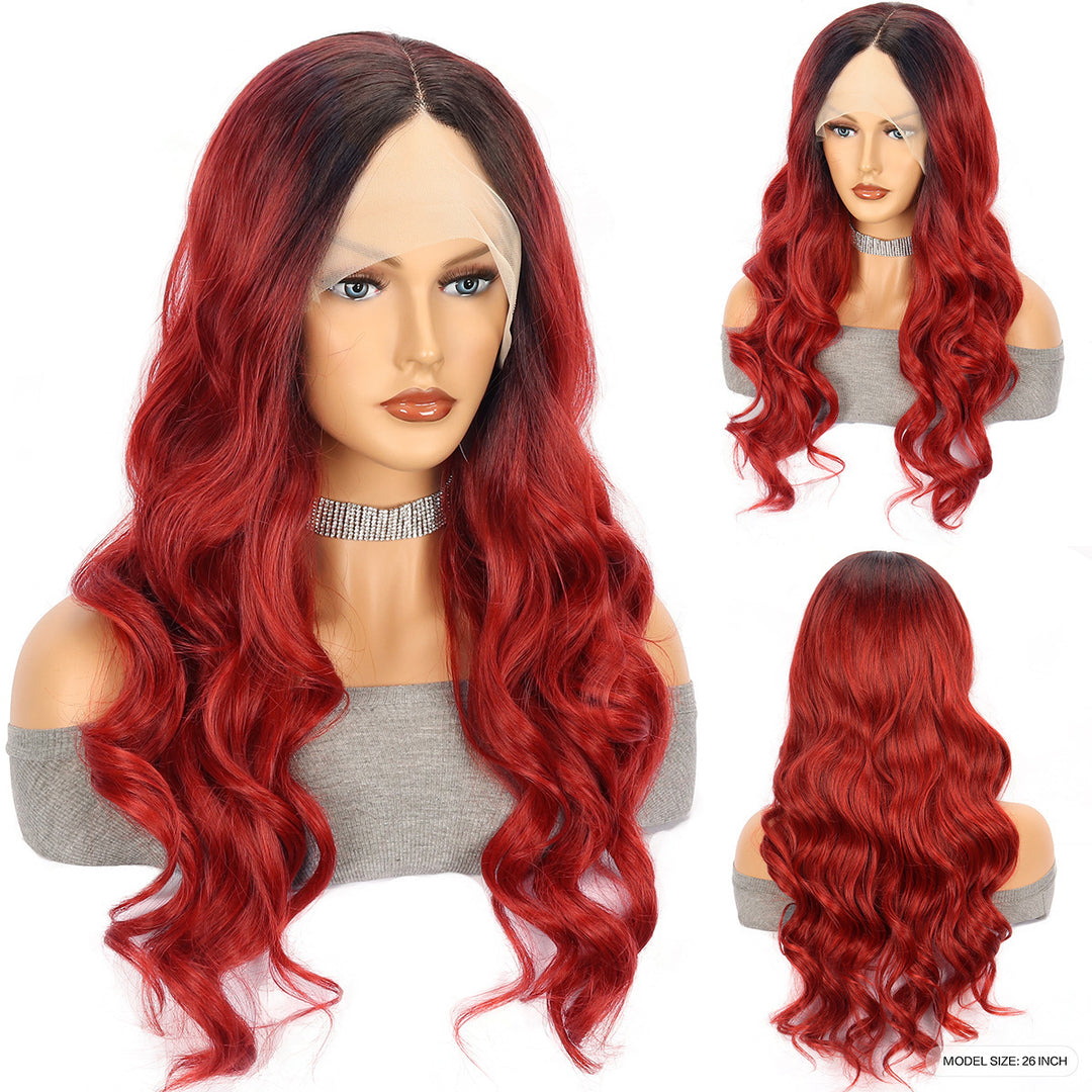 Red Large Wave Long Curly Hair Chemical Fiber Head Cover