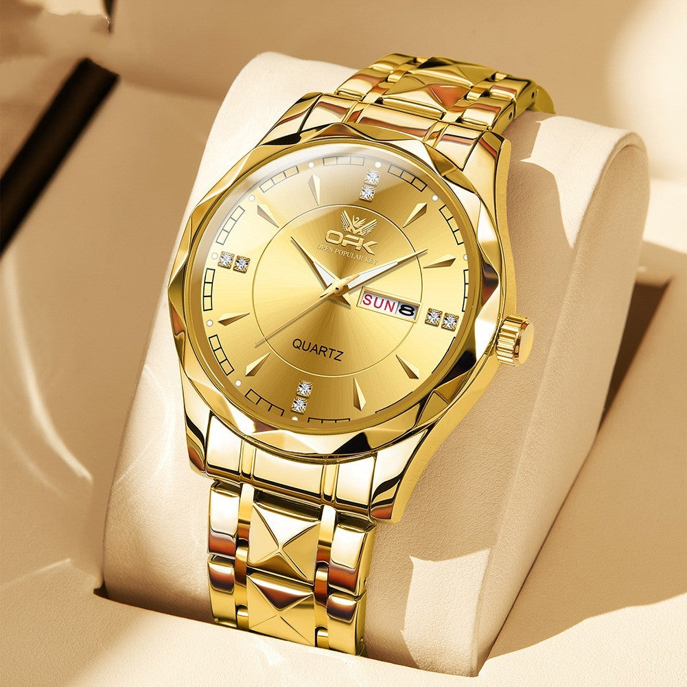 Stainless Steel Business Double Calendar Waterproof Men&