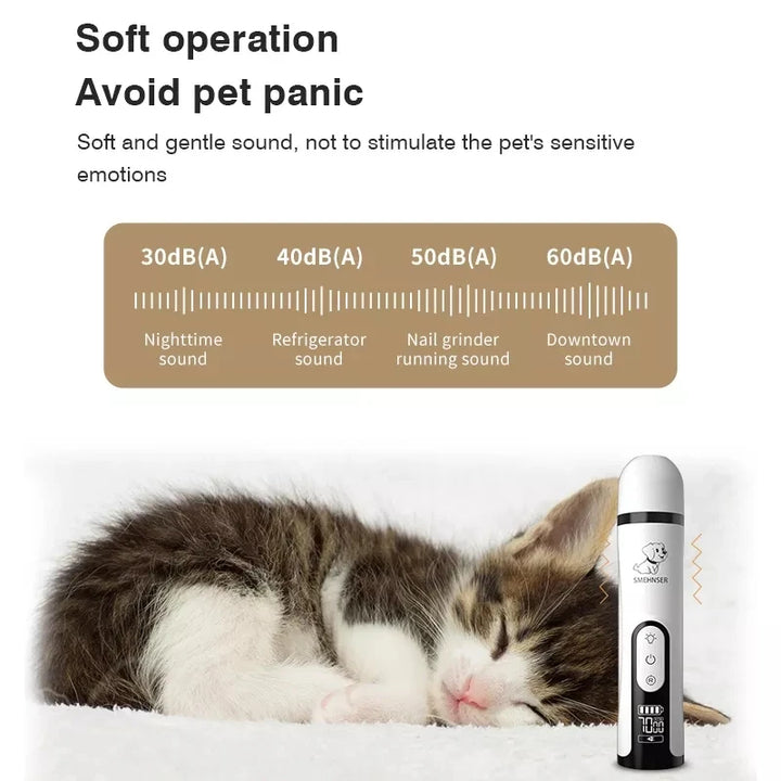 USB Rechargeable Electric Pet Nail Grinder with LED Light for Dogs and Cats – Low Noise Grooming Tool