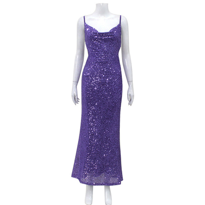 Sexy Low Cut Backless Slip Dress Slim-fit Sequined Dress