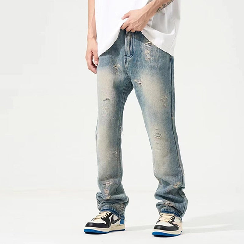 American Retro Washed Make Old Ripped Jeans