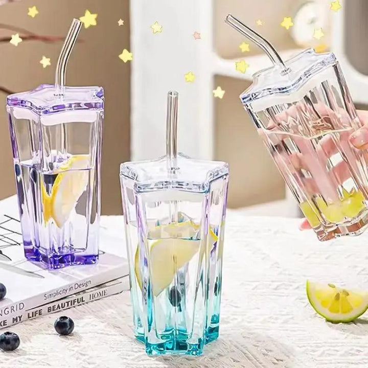 Starlight Gradient Glass Mug with Straw and Lid