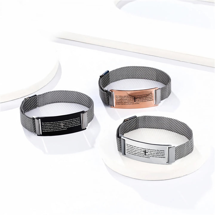 Christian Cross Stainless Steel Magnetic Cuff Bracelet for Men