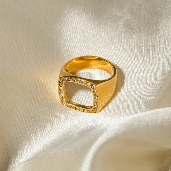 18k Gold Plated Stainless Steel Chunky Square Ring