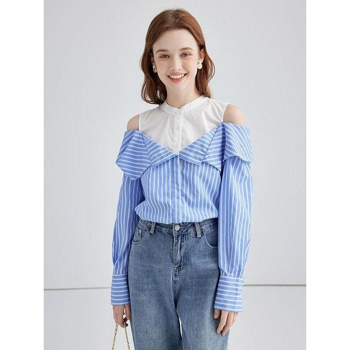 Chic Striped Long Sleeve Off-Shoulder Blouse