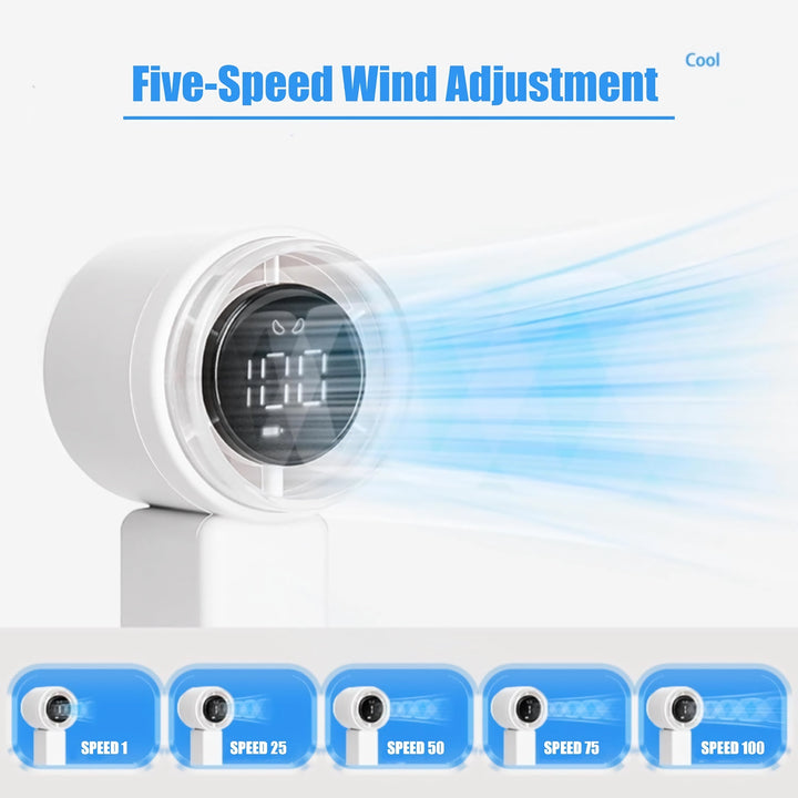 Compact High-Speed Handheld Fan with Digital Display - USB Rechargeable, 5 Speeds